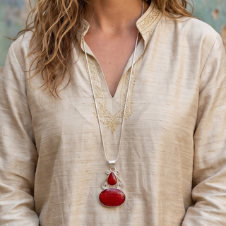 Handcrafted Natural Stone Statement Necklace | Red