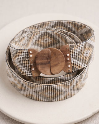 Handmade Beaded Stretch Belt with Wooden Buckle | DIAMOND