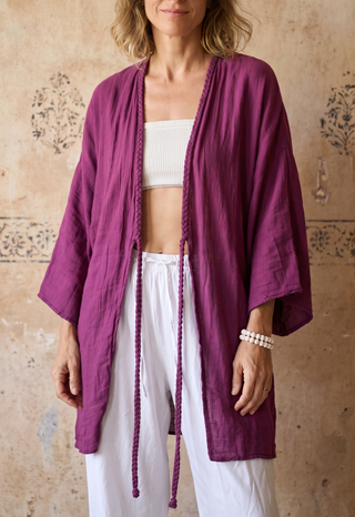 Handmade Bali Soft Cotton Kimono Top | Plum