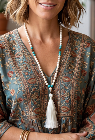 Prayer Bead Tassel Necklace | 01