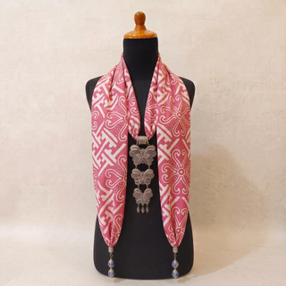 Pink & Cream hand-stamped cotton scarf. Choose this fabric for both your scarf and earrings.