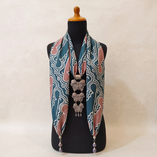 Teal & Blush hand-stamped cotton scarf. Choose this fabric for both your scarf and earrings.
