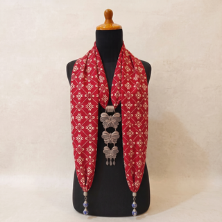Red & Cream hand-stamped cotton scarf. Choose this fabric for both your scarf and earrings.