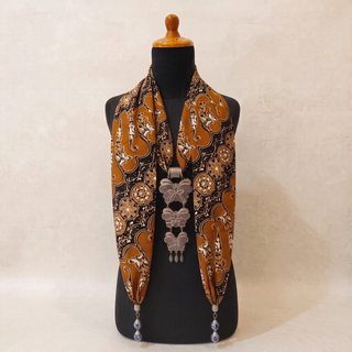 Black & Ochre hand-stamped cotton scarf. Choose this fabric for both your scarf and earrings.