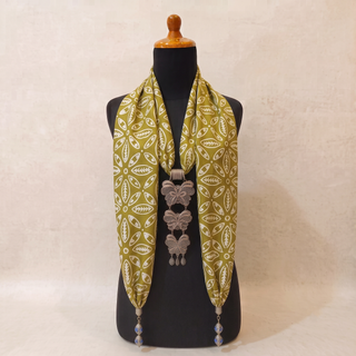 Olive & Cream hand-stamped cotton scarf. Choose this fabric for both your scarf and earrings.