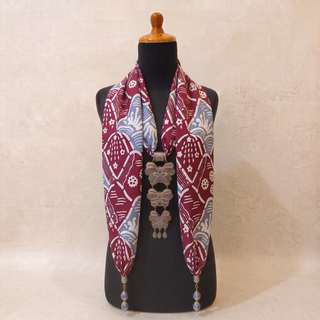 Burgundy & Lavender hand-stamped cotton scarf. Choose this fabric for both your scarf and earrings.