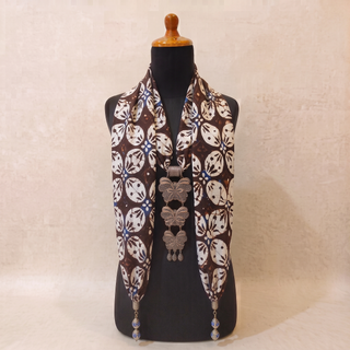 Chocolate & Cream hand-stamped cotton scarf. Choose this fabric for both your scarf and earrings.