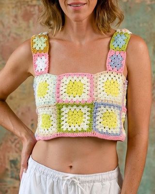 Handmade Pastel Crochet Granny Square Crop Top