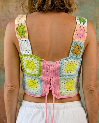 Handmade Pastel Crochet Granny Square Crop Top